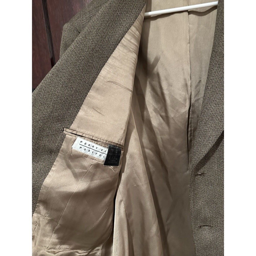 PERRY ELLIS Mens Tweed‎ Blazer Sport Coat Casual Jacket Size 44R Wool Brown EUC - Picture 4 of 11